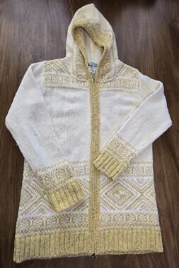 NWOT Aran Crafts Fair Isle Nordic 100% Wool Hooded Sweater Coat Jacket L